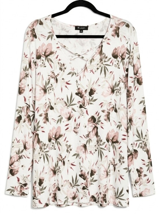 Lily Morgan Tops - Lily Morgan Floral Long Sleeve Blouse Strappy Crossover Vneck Spring Top
